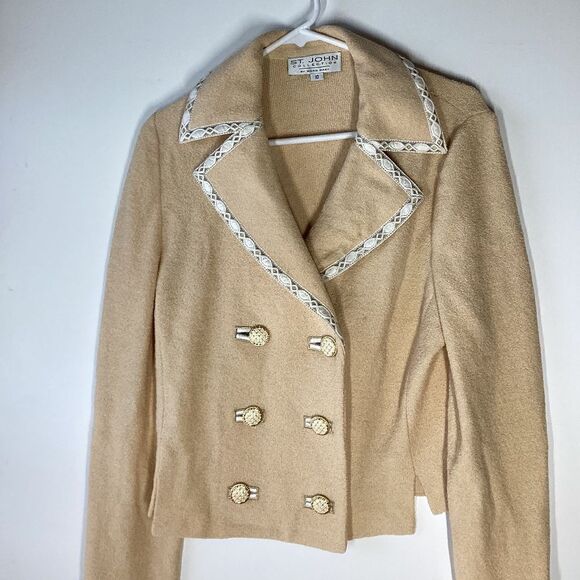 St. John Collection Beige Gold Button Cardigan Jacket Size 10 Elegant Knit - Picture 2 of 16